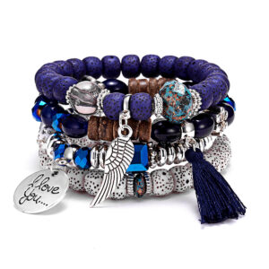 4 in 1 Blauwe Vleugels kwast natuursteen set armband imitatie bodhi kralen Boheemse armband