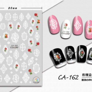 3D Nagel Sticker Coole stickers voor nagel folie Fashion Manicure Stickers Nagels CA-162 Kader Wit