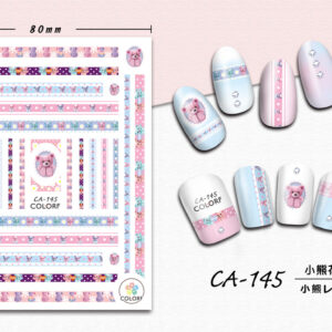 3D Nagel Sticker Coole stickers voor nagel folie Fashion Manicure Stickers Nagels CA-145 beertje bloemenrand